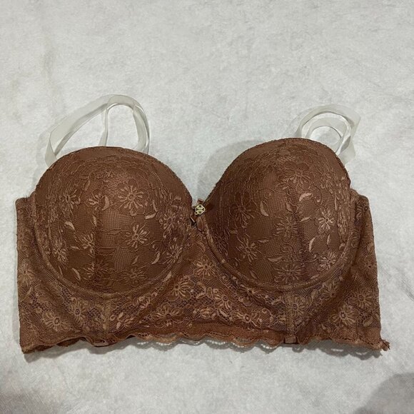 Daisy Fuentes Lace Longline Balconette Bra Strapless Push-Up Mocha 40D - Picture 7 of 16